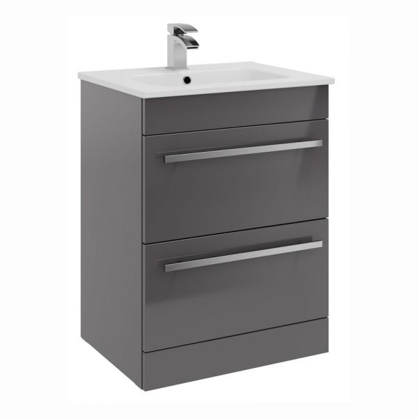 Kartell Purity 600 Storm Grey Gloss 2 Drawer Floor Standing Vanity Unit and Basin