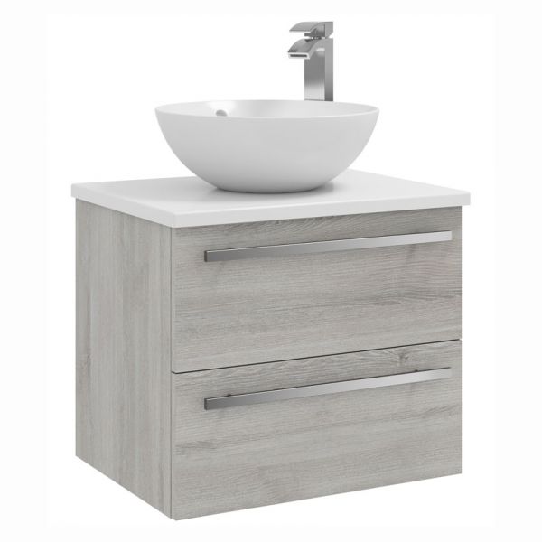 Kartell Purity 600 Grey Ash 2 Drawer Wall Mounted Vanity Unit with Worktop and Countertop Basin