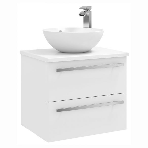 Kartell Purity 600 White 2 Drawer Wall Mounted Vanity Unit with Worktop and Countertop Basin