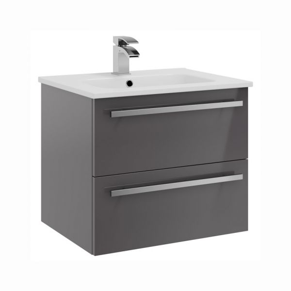 Kartell Purity 600 Storm Grey Gloss 2 Drawer Wall Mounted Vanity Unit and Basin