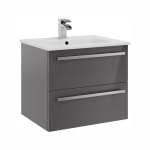 Kartell Purity 600 Storm Grey Gloss 2 Drawer Wall Mounted Vanity Unit and Basin