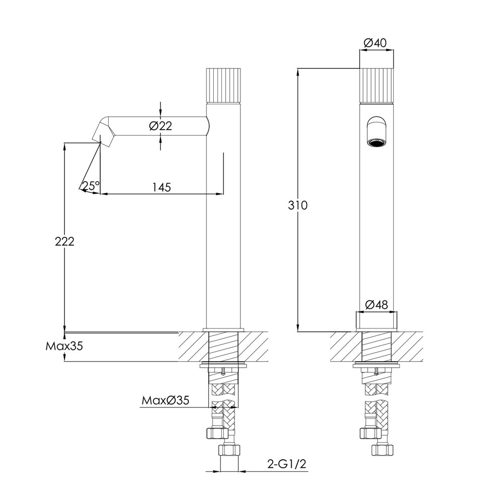 Just Taps Plus Evo Brushed Brass Tall Basin Mixer Tap 63009BBR