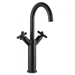 JTP Solex Matt Black Tall Basin Mixer Tap with Swivel Spout