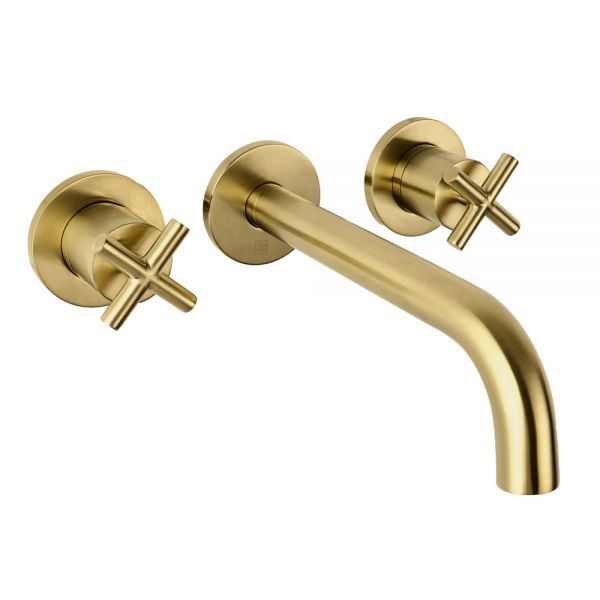 JTP Solex Brushed Brass 3 Hole Wall Mounted Basin Mixer Tap