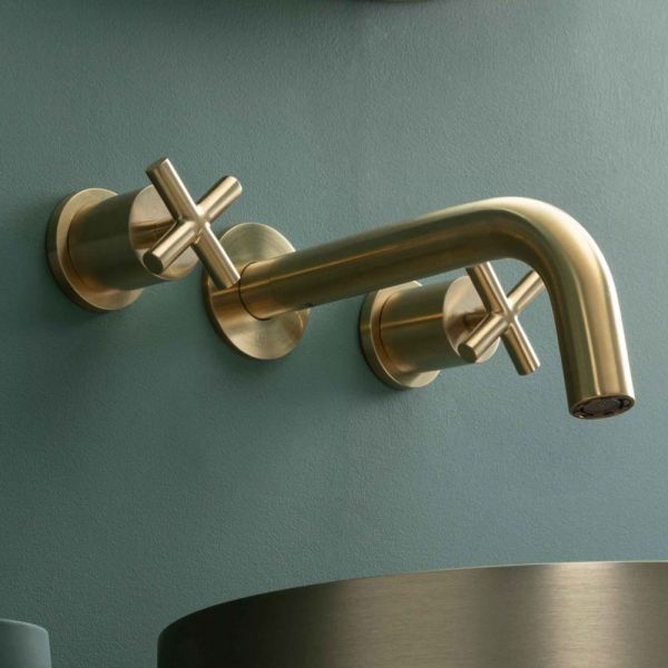 JTP Solex Brushed Brass 3 Hole Wall Mounted Basin Mixer Tap #3