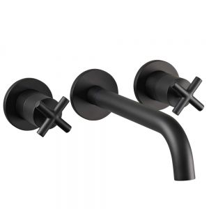 JTP Solex Matt Black 3 Hole Wall Mounted Basin Mixer Tap