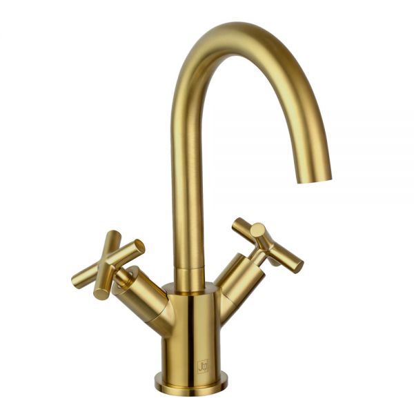 JTP Solex Brushed Brass Basin Mixer Tap with Swivel Spout
