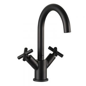 JTP Solex Matt Black Basin Mixer Tap with Swivel Spout