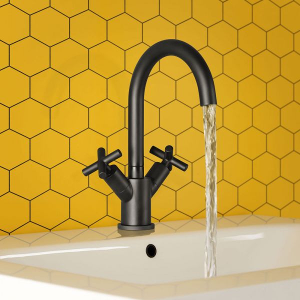 JTP Solex Matt Black Basin Mixer Tap with Swivel Spout #3