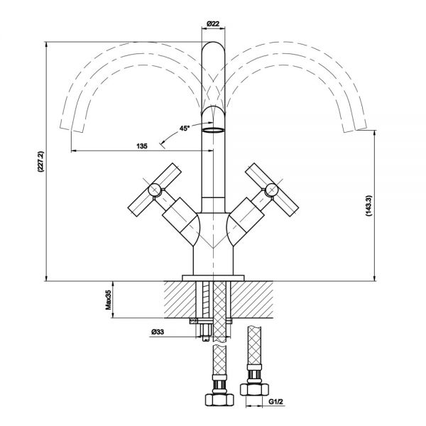 Just Taps Plus Solex Matt Black Basin Mixer Tap with Swivel Spout 66181MB