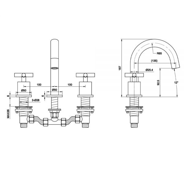 JTP Solex Chrome 3 Hole Basin Mixer Tap #2
