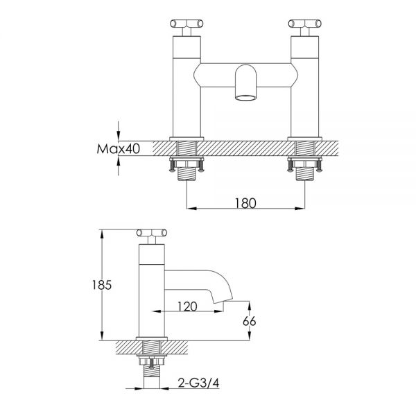 JTP Solex Chrome Deck Mounted Bath Filler Tap #2