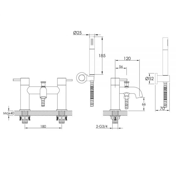 JTP Solex Antique Brass Deck Mounted Bath Shower Mixer Tap #2