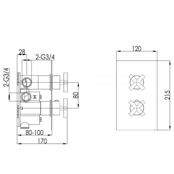 JTP Solex Matt Black Two Outlet Thermostatic Shower Valve #2
