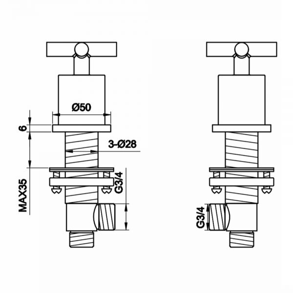 JTP Solex Chrome Deck Mounted Panel Valves #2