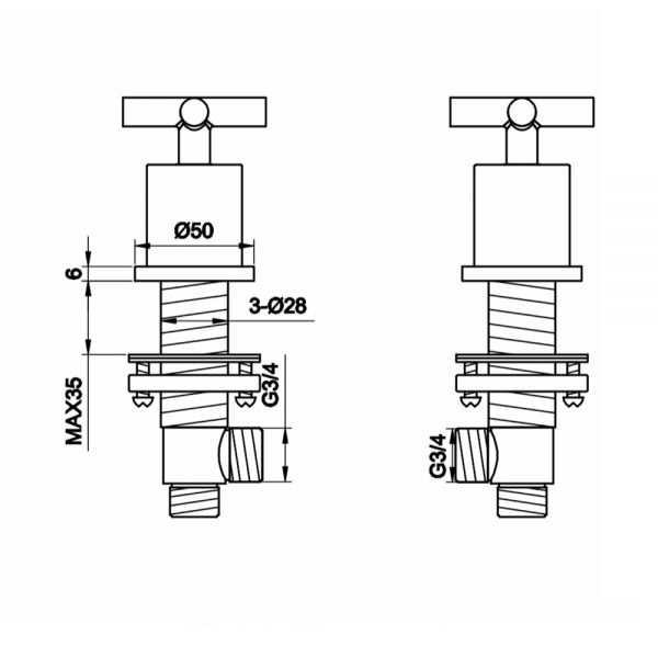 JTP Solex Brushed Brass Deck Mounted Panel Valves #2