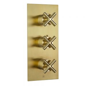 JTP Solex Brushed Brass Vertical Three Outlet Thermostatic Shower Valve