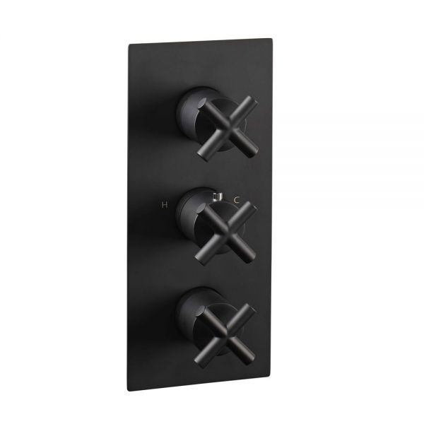JTP Solex Matt Black Vertical Three Outlet Thermostatic Shower Valve
