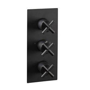 JTP Solex Matt Black Vertical Three Outlet Thermostatic Shower Valve