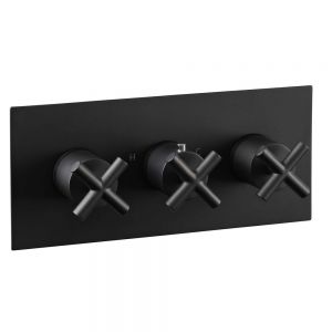 JTP Solex Matt Black Horizontal Three Outlet Thermostatic Shower Valve