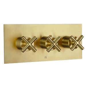 JTP Solex Brushed Brass Horizontal Two Outlet Thermostatic Shower Valve