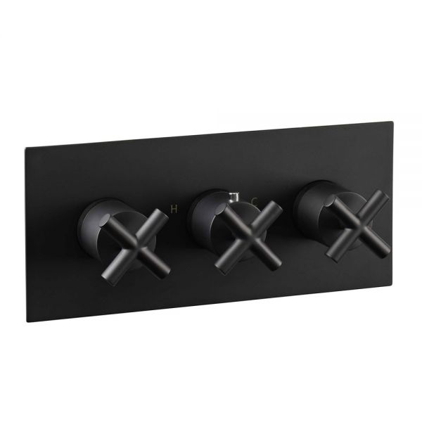 JTP Solex Matt Black Horizontal Two Outlet Thermostatic Shower Valve