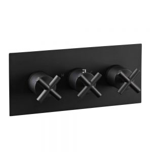JTP Solex Matt Black Horizontal Two Outlet Thermostatic Shower Valve