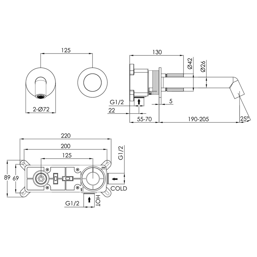 Just Taps Plus Evo Brushed Black Wall Mounted Basin Mixer Tap 67273BBLMP