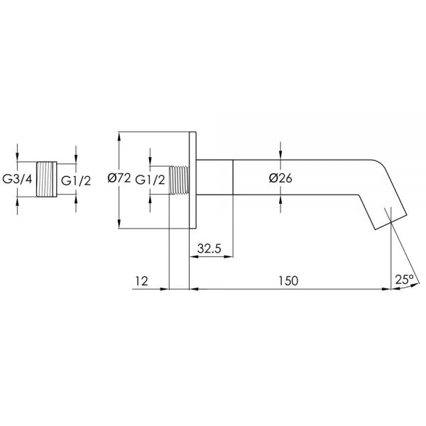 Just Taps Plus Evo Matt Black Wall Mounted Bath Spout 150mm 68446MB