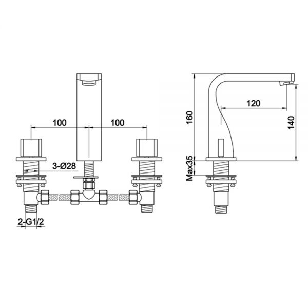 JTP Curve Chrome 3 Hole Basin Mixer Tap #2