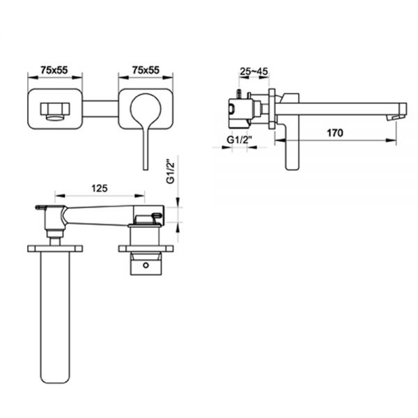 JTP Curve Chrome Wall Mounted Basin Mixer Tap #2