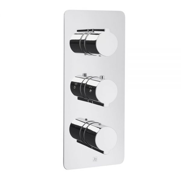 JTP Curve Chrome Vertical Two Outlet Three Handle Thermostatic Shower Valve