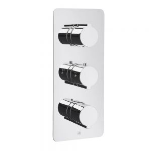 JTP Curve Chrome Vertical Two Outlet Three Handle Thermostatic Shower Valve