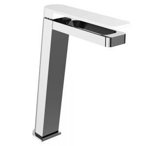 JTP Axel Chrome Tall Basin Mixer Tap with Matt White Handle