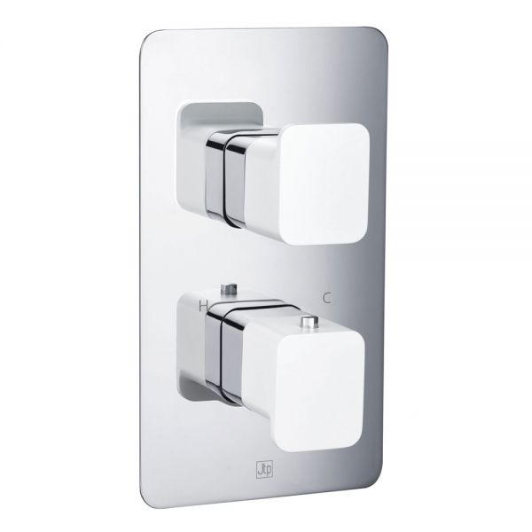 JTP Axel Chrome Two Outlet Thermostatic Shower Valve with Matt White Handle