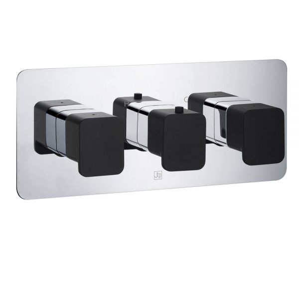 JTP Axel Chrome Horizontal Two Outlet Thermostatic Shower Valve with Matt Black Handle