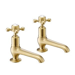 JTP Grosvenor Cross Brushed Brass Long Nose Basin Pillar Taps