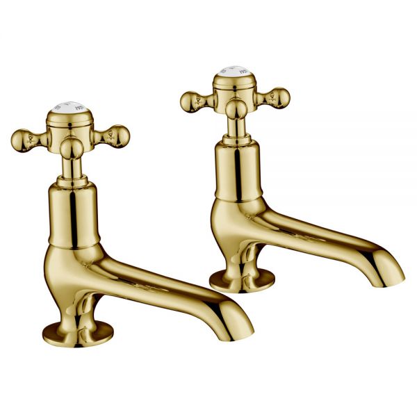 JTP Grosvenor Cross Antique Brass Long Nose Basin Pillar Taps