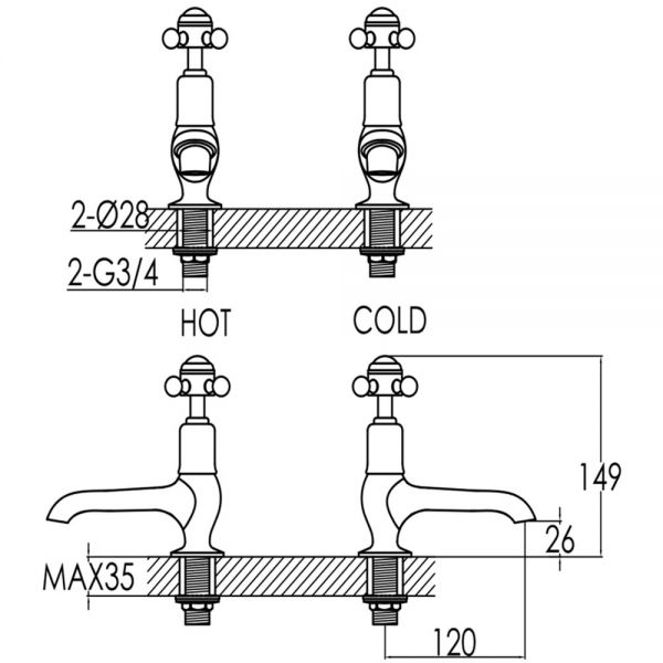JTP Grosvenor Cross Nickel Long Nose Basin Pillar Taps #2