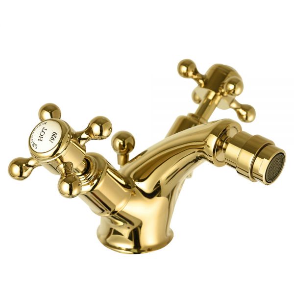 JTP Grosvenor Cross Antique Brass Bidet Mixer Tap with Pop Up Waste