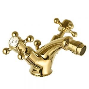 JTP Grosvenor Cross Antique Brass Bidet Mixer Tap with Pop Up Waste