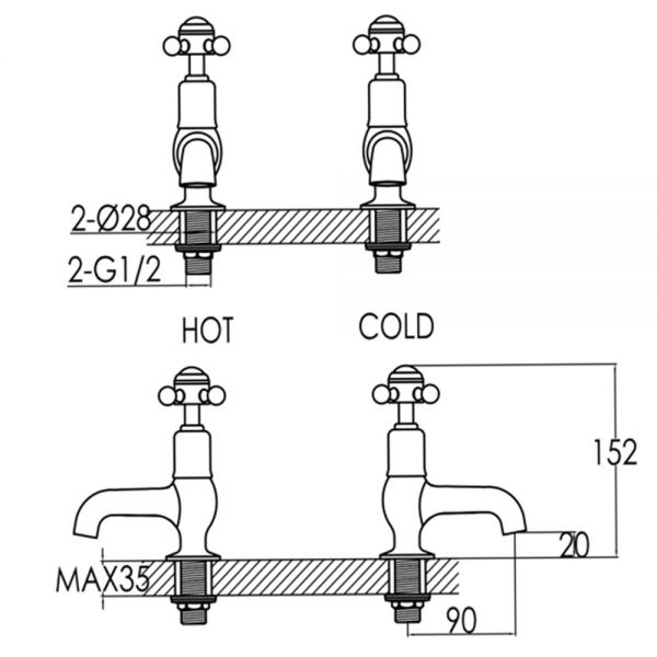 JTP Grosvenor Cross Chrome Basin Pillar Taps #2