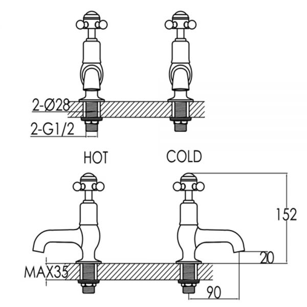 JTP Grosvenor Cross Antique Brass Basin Pillar Taps #2