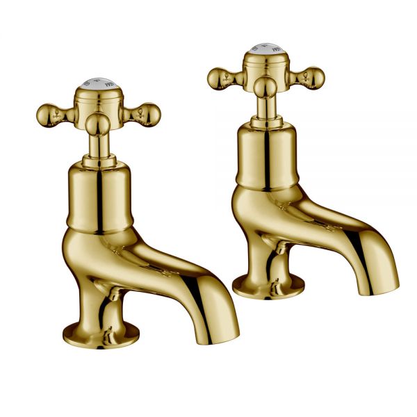 JTP Grosvenor Cross Antique Brass Basin Pillar Taps