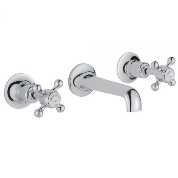 JTP Grosvenor Cross Chrome 3 Hole Wall Mounted Basin Mixer Tap