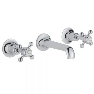 JTP Grosvenor Cross Chrome 3 Hole Wall Mounted Basin Mixer Tap