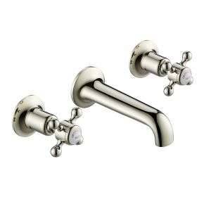 JTP Grosvenor Cross Nickel 3 Hole Wall Mounted Basin Mixer Tap