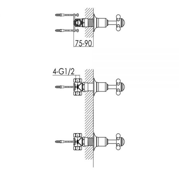 JTP Grosvenor Cross Antique Brass Wall Mounted Valves #2