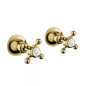JTP Grosvenor Cross Antique Brass Wall Mounted Valves
