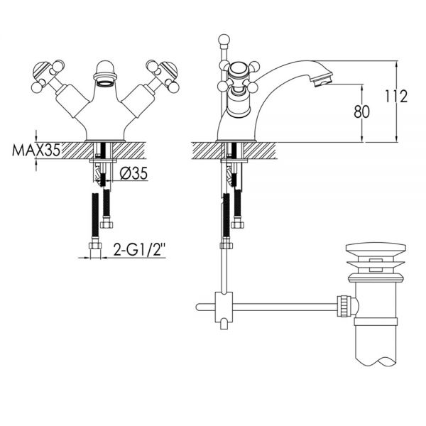JTP Grosvenor Cross Chrome Basin Mixer Tap with Pop Up Waste #2
